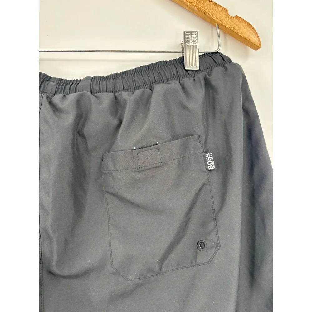 Hugo Boss Swim Shorts Mens XXL Black Silver Logo Stripe Trunks Beachwear‎